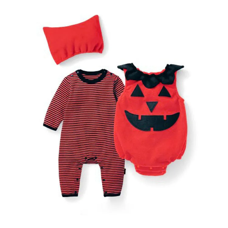 3 Pieces Set Baby Girls Boys Halloween Expression Rompers Striped Jumpsuits And Hats Wholesale 23091901