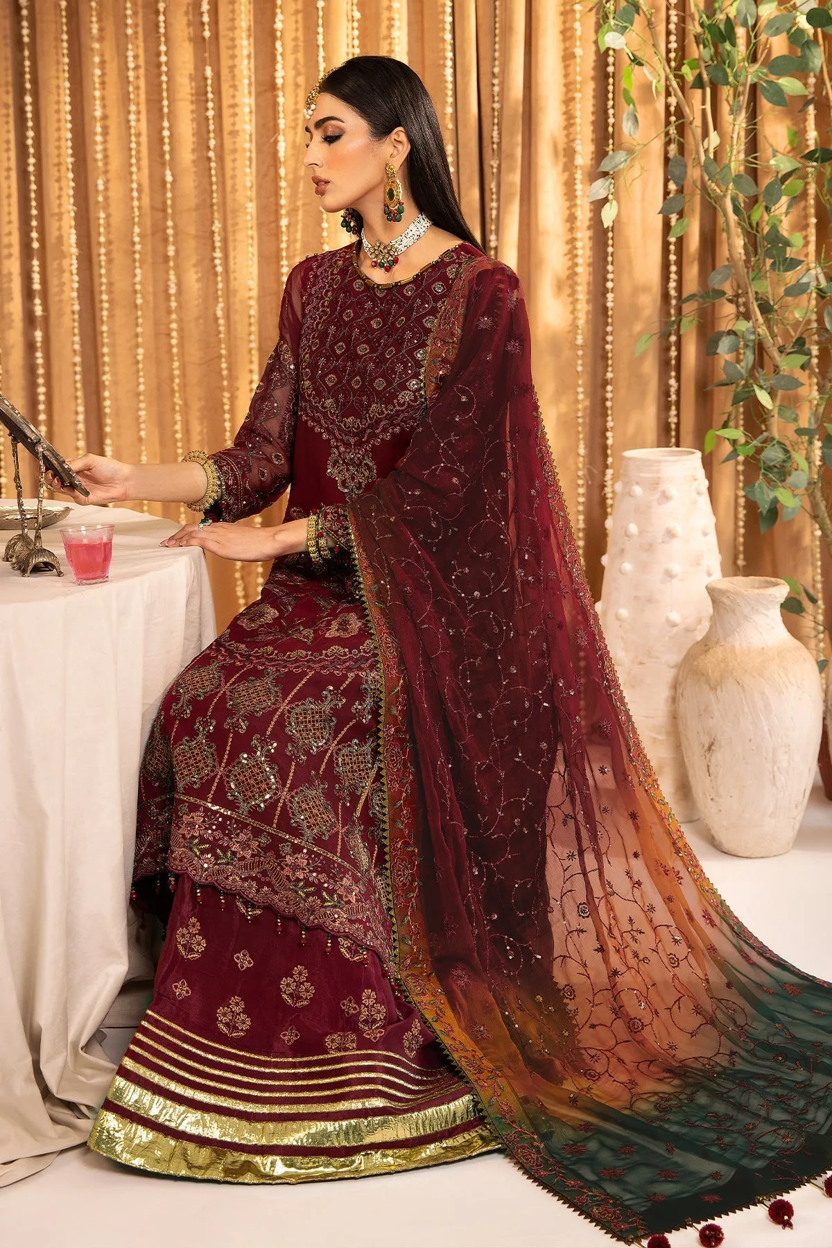 Alizeh Mehfil-e-Uroos Festive Chiffon Unstitched 3Pc Suit D-01 Roheen