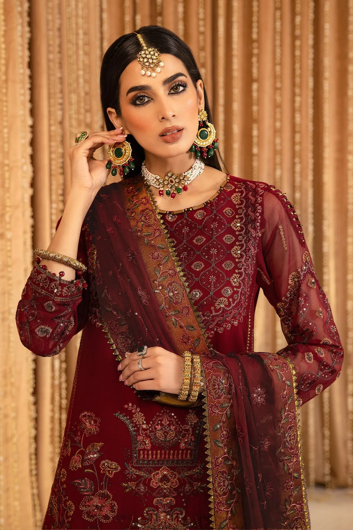 Alizeh Mehfil-e-Uroos Festive Chiffon Unstitched 3Pc Suit D-01 Roheen