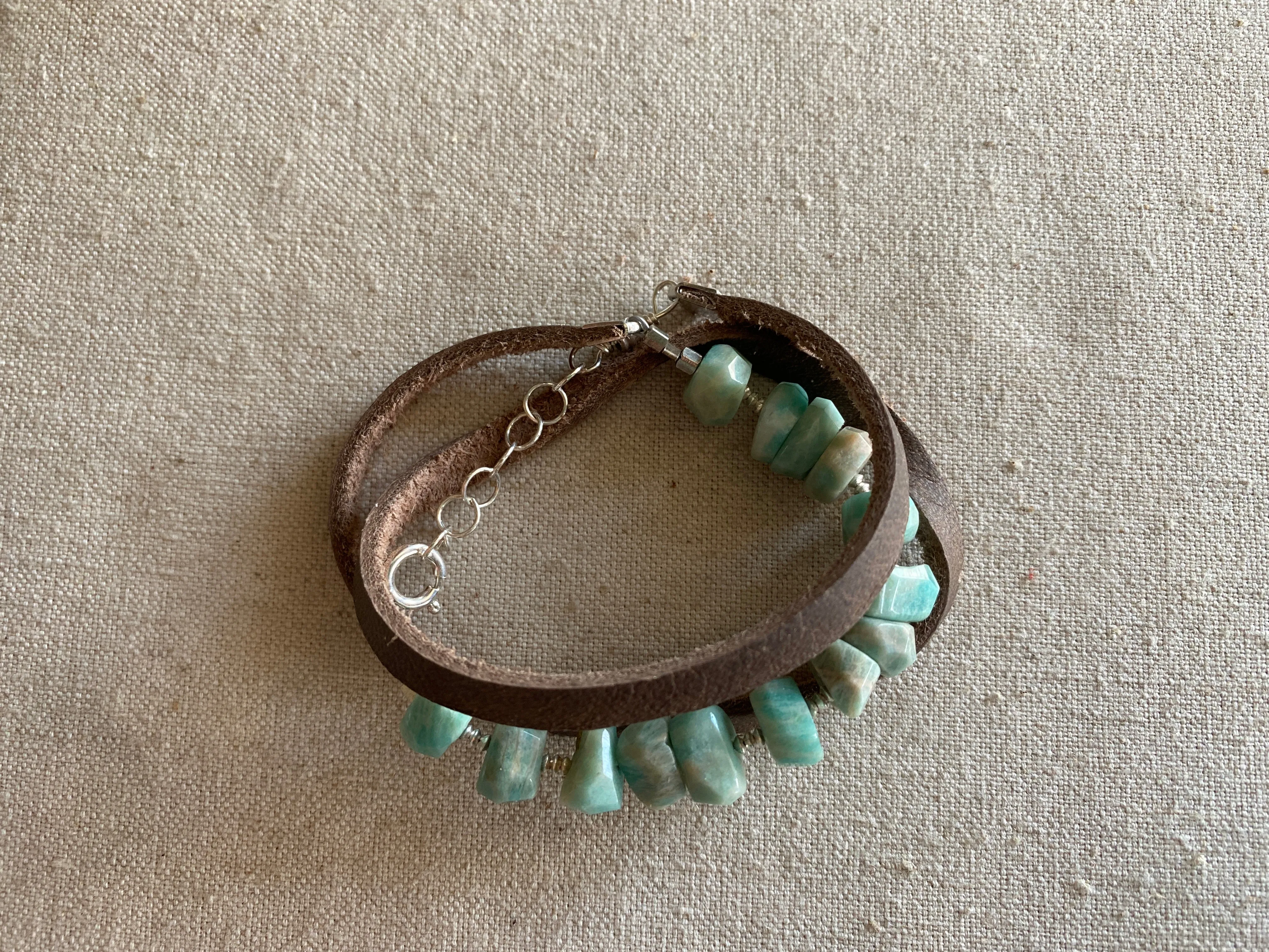 Amazonite Leather Wrap Bracelet