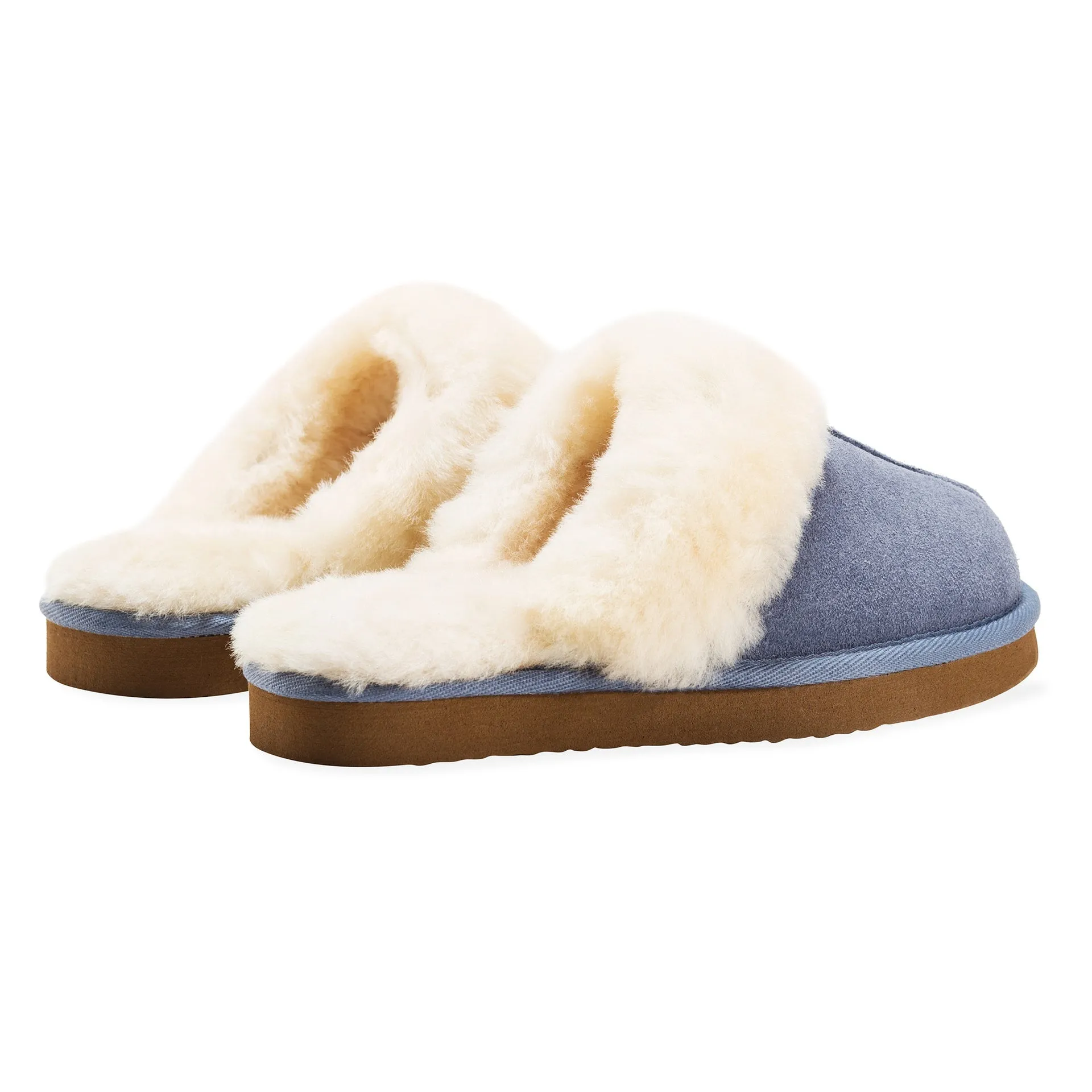 ANN BLUE SHEEPSKIN SLIPPER MULE