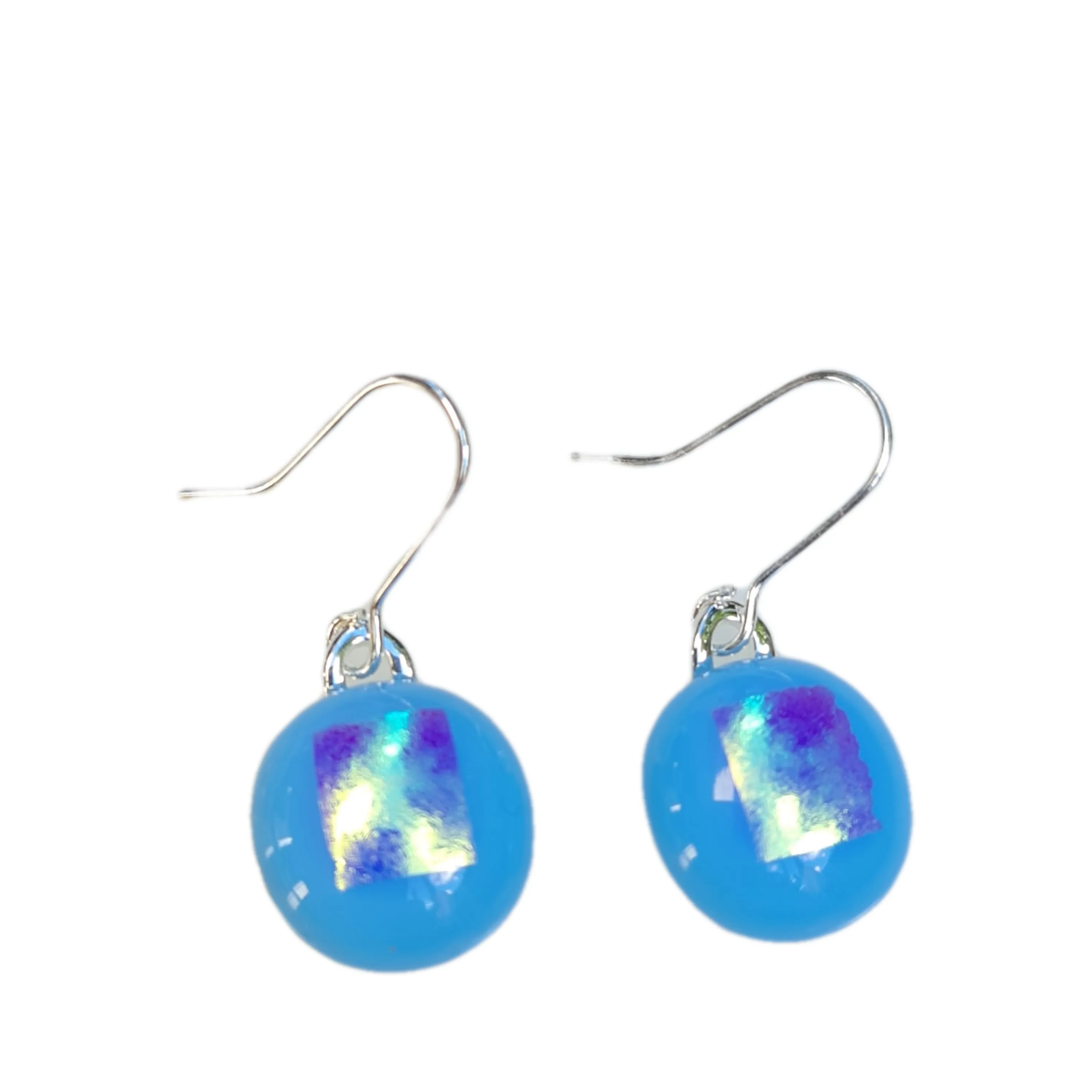 Artisan Glass drop earrings Blue and Mauve shimmer