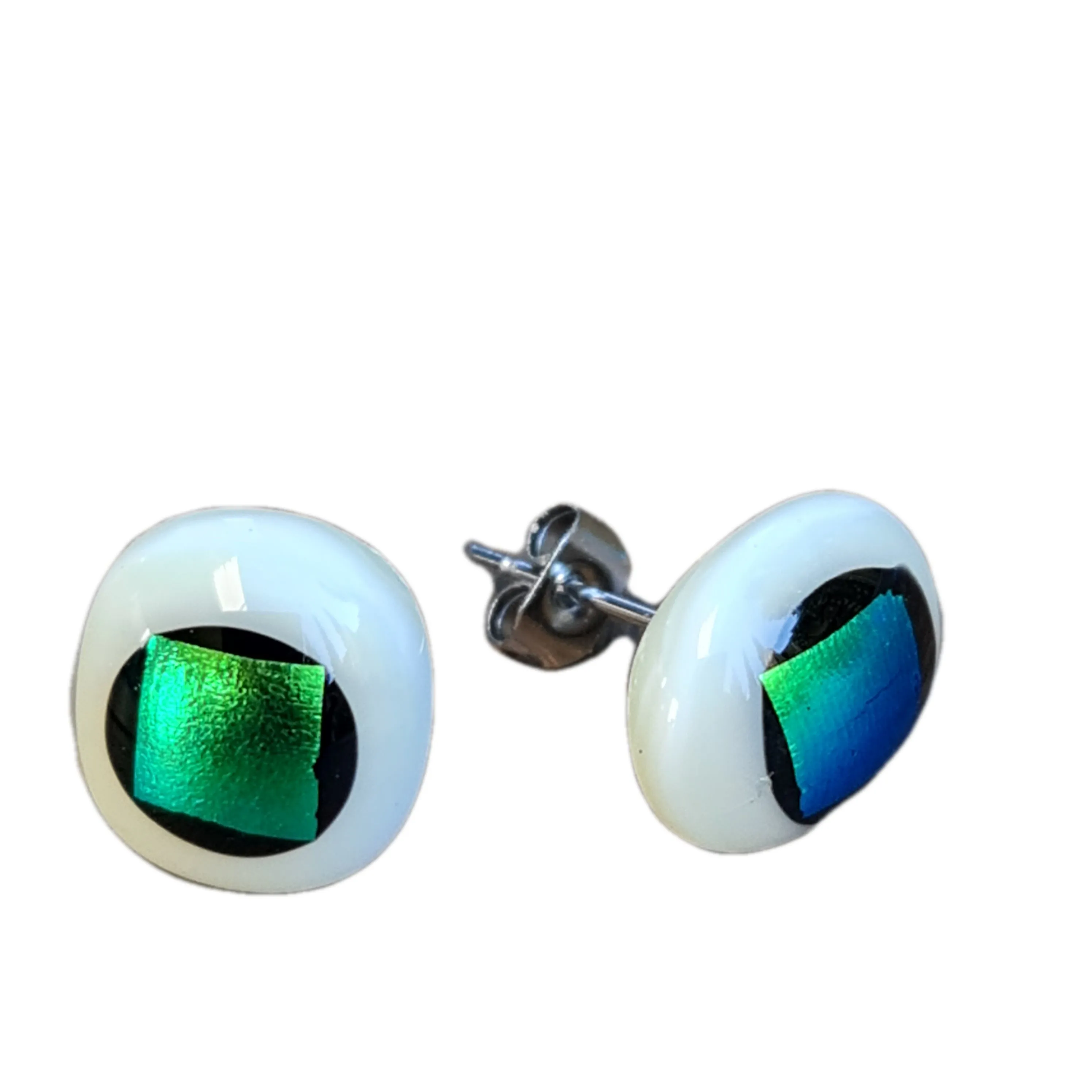 Artisan Glass stud earrings Green and white