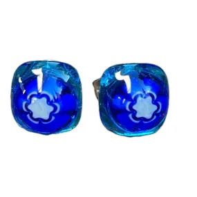 Artisan Glass stud earrings Millifiori Blue