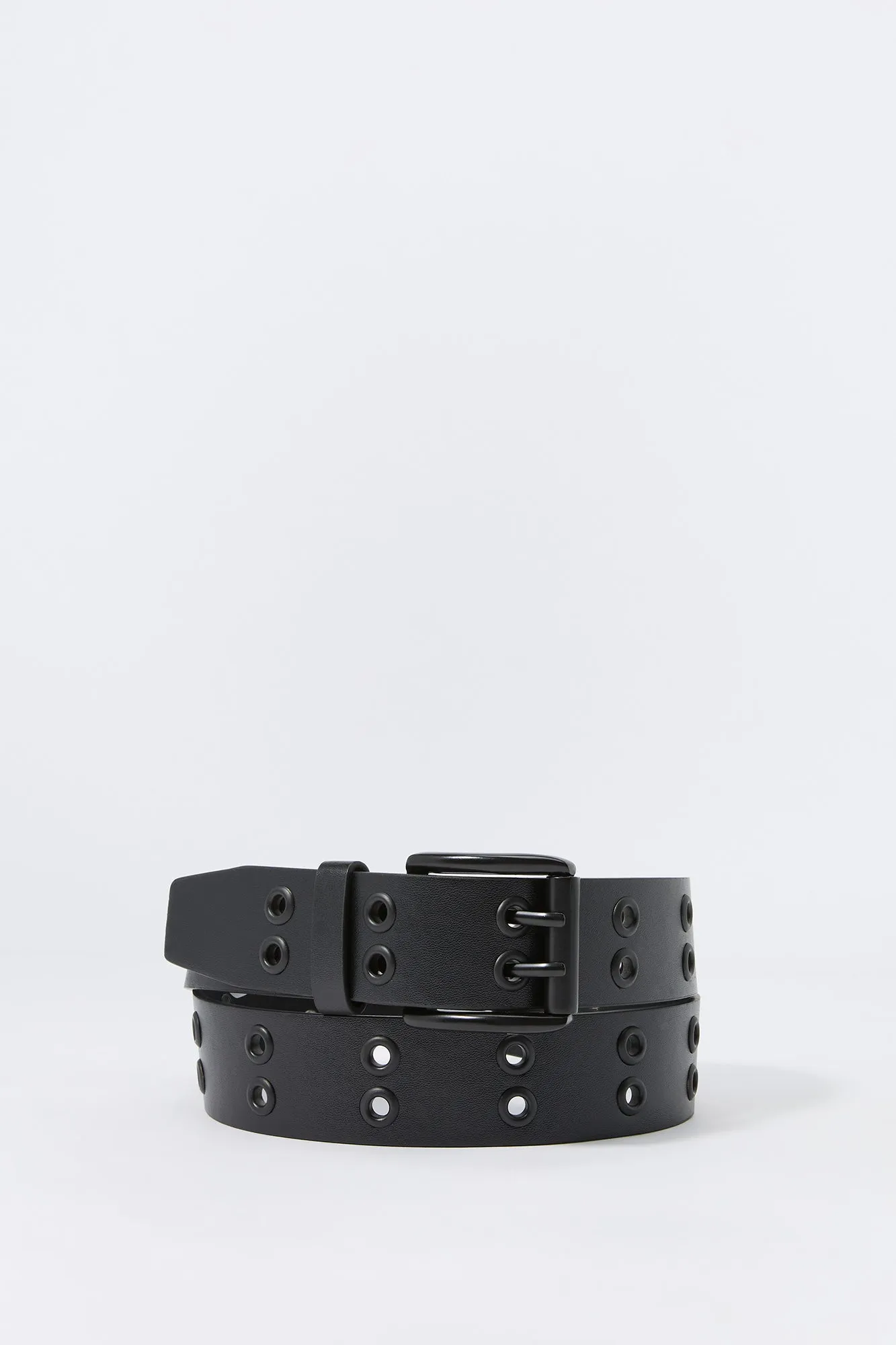 Black Faux Leather Grommet Belt