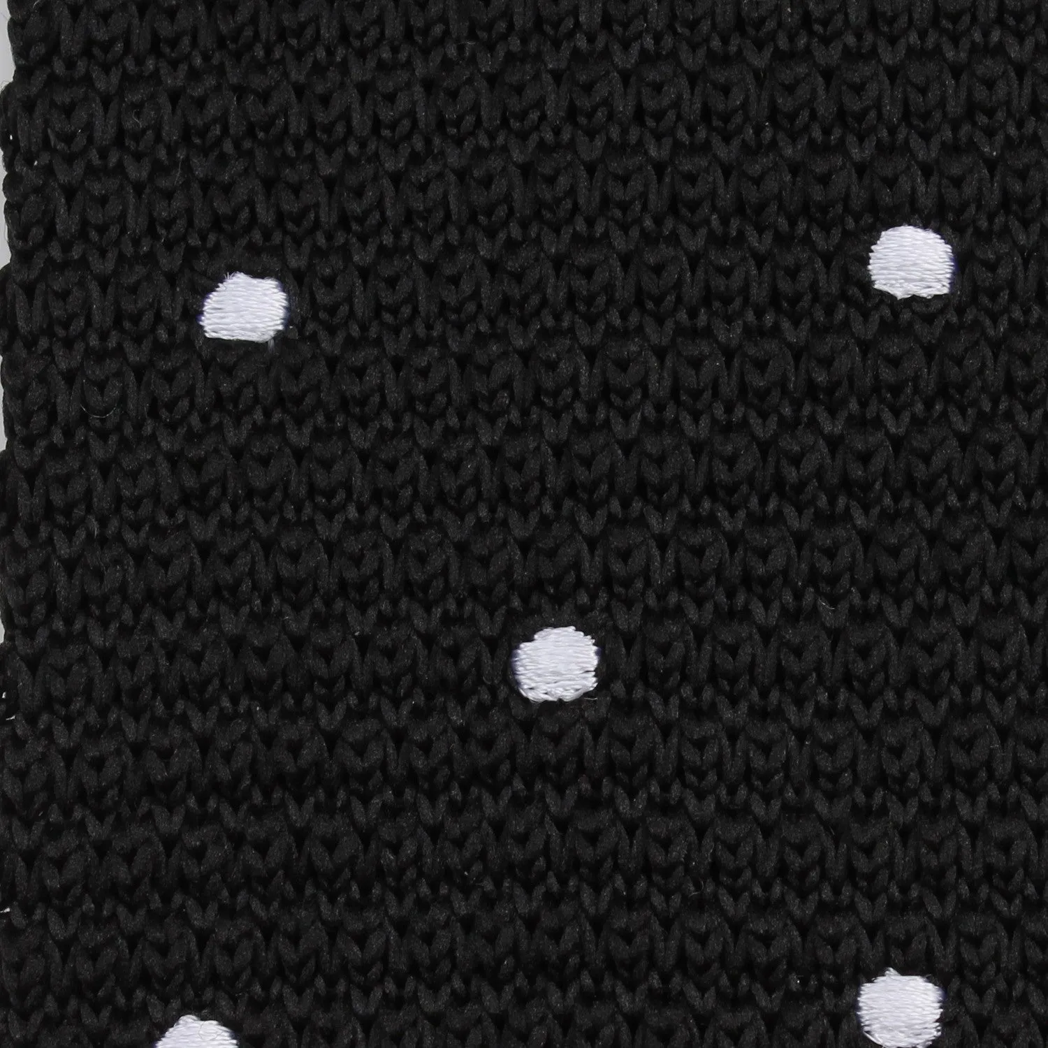 Black Knitted Tie with White Polka Dots