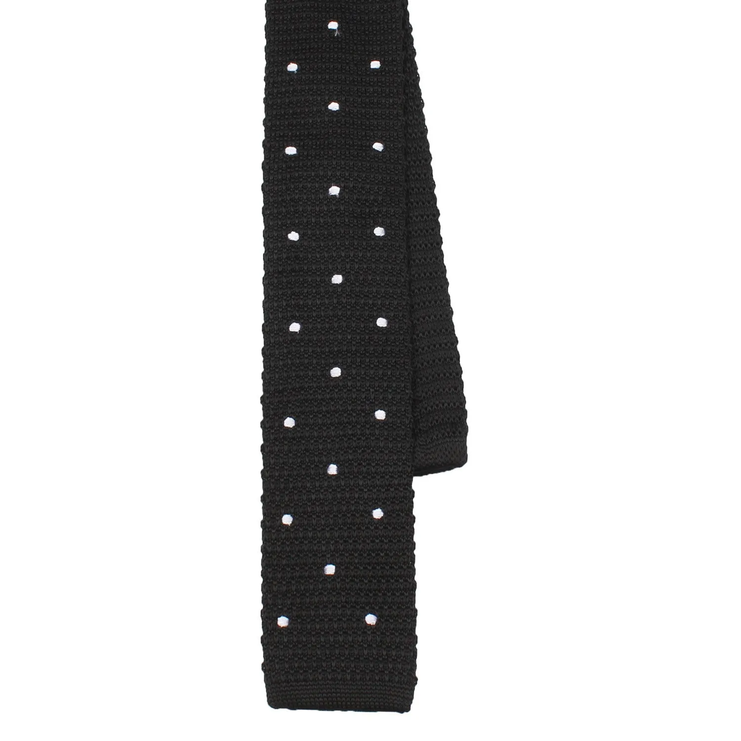 Black Knitted Tie with White Polka Dots