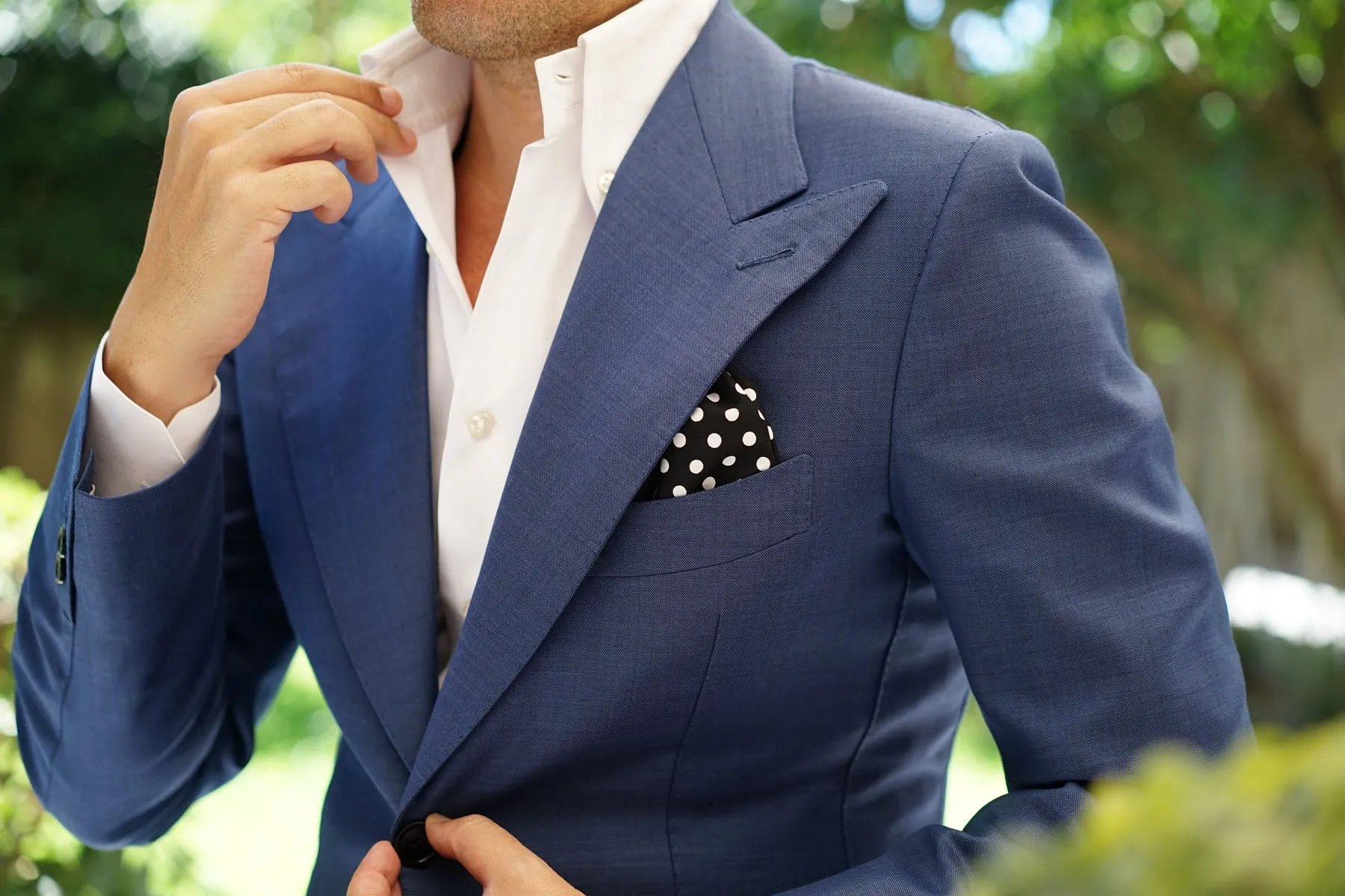 Black with White Large Polka Dots Cotton Pocket Square