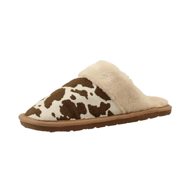 Blazin Roxx Women's Cow Print Faux Shearling Lined Slippers 5729697