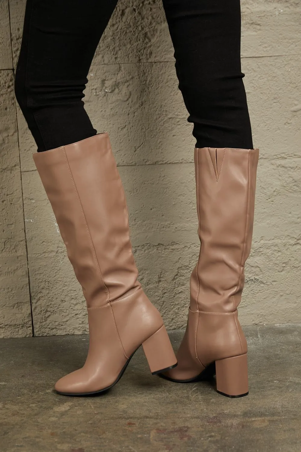 Block Heel Knee High Boots