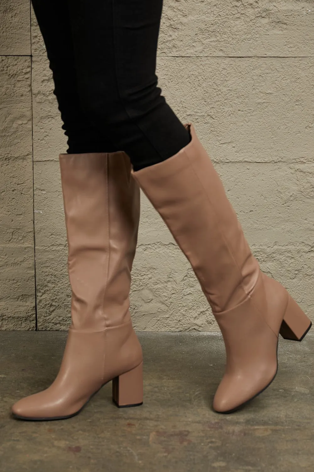 Block Heel Knee High Boots