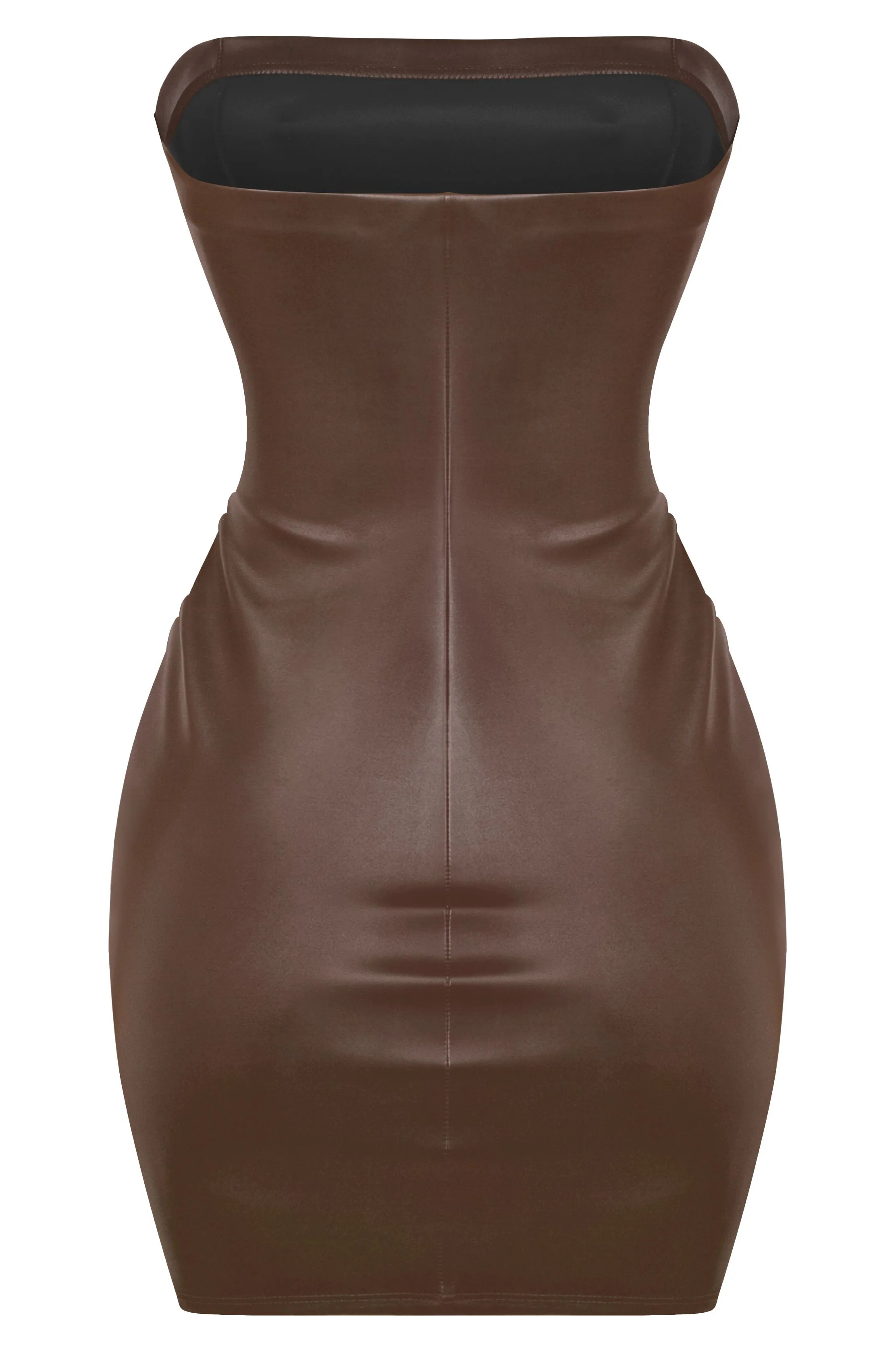 Brown Faux Leather Tube Top Mini Dress