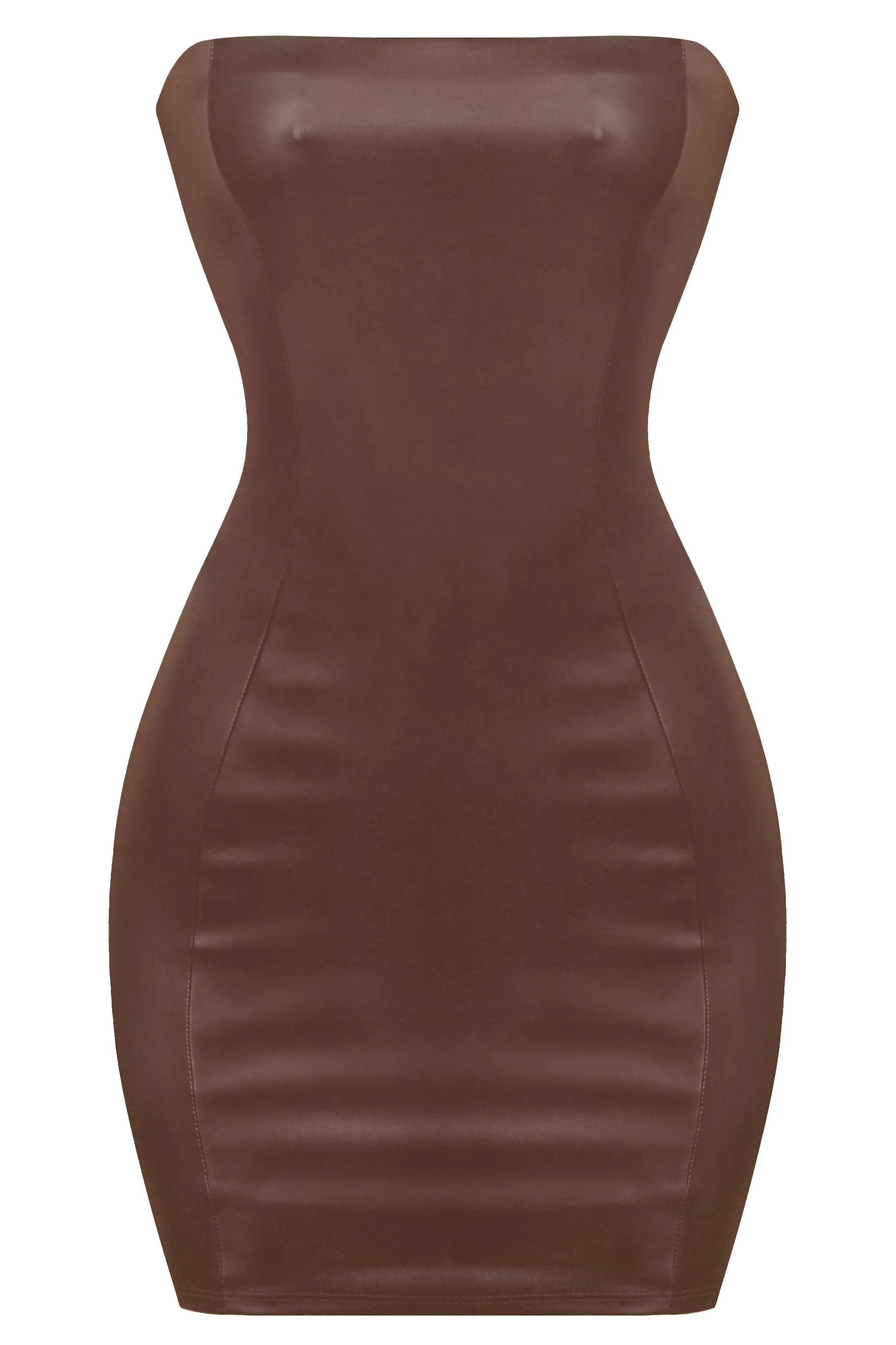 Brown Faux Leather Tube Top Mini Dress