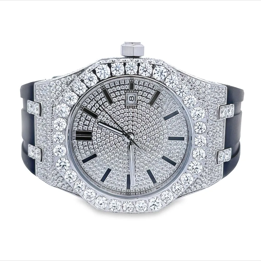 Bust Down Rubber Band Moissanite Steel VVS Iced Out Watch