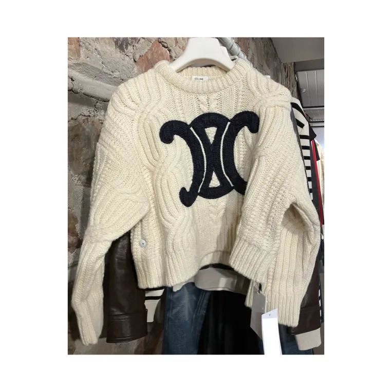 CELINE  |Crew Neck Monogram Casual Style Wool Bi-color Long Sleeves