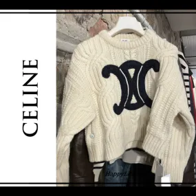 CELINE  |Crew Neck Monogram Casual Style Wool Bi-color Long Sleeves