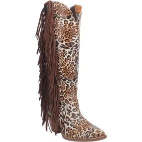 Cheetah Cowgirl Leather Fringe Knee High Boots (DS)