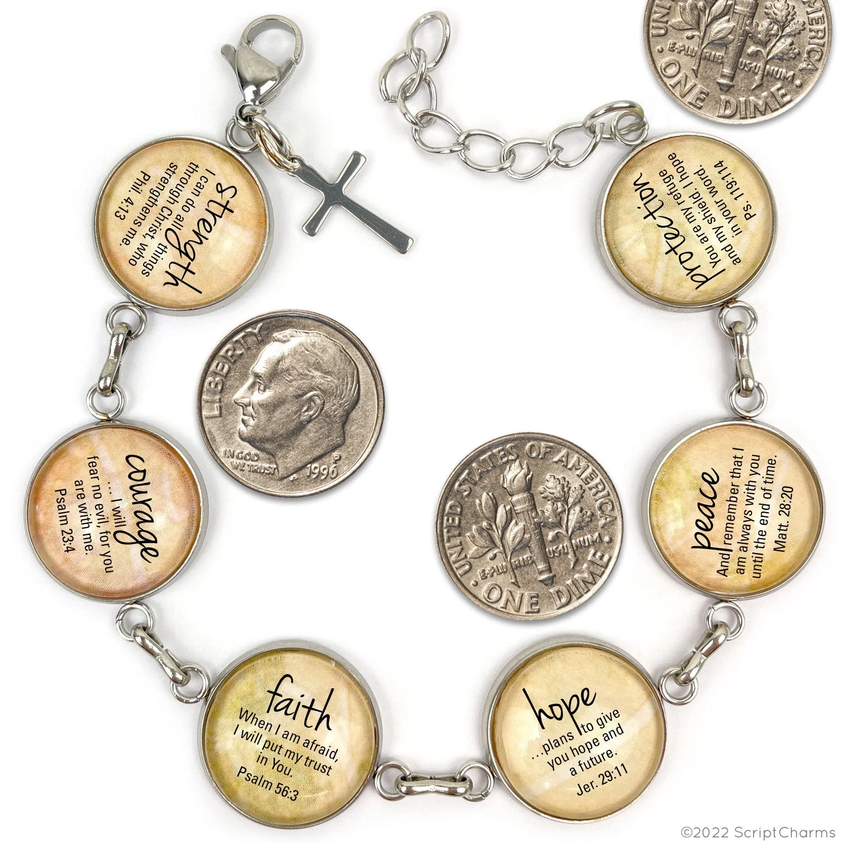 Christmas Scriptures Glass Charm Bracelet – Stainless Steel Bible Verse Bracelet