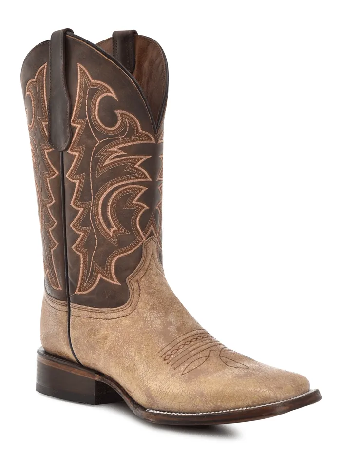 Circle G L6134 Mens Embroidery Wide Square Toe Boot Shedron Tan