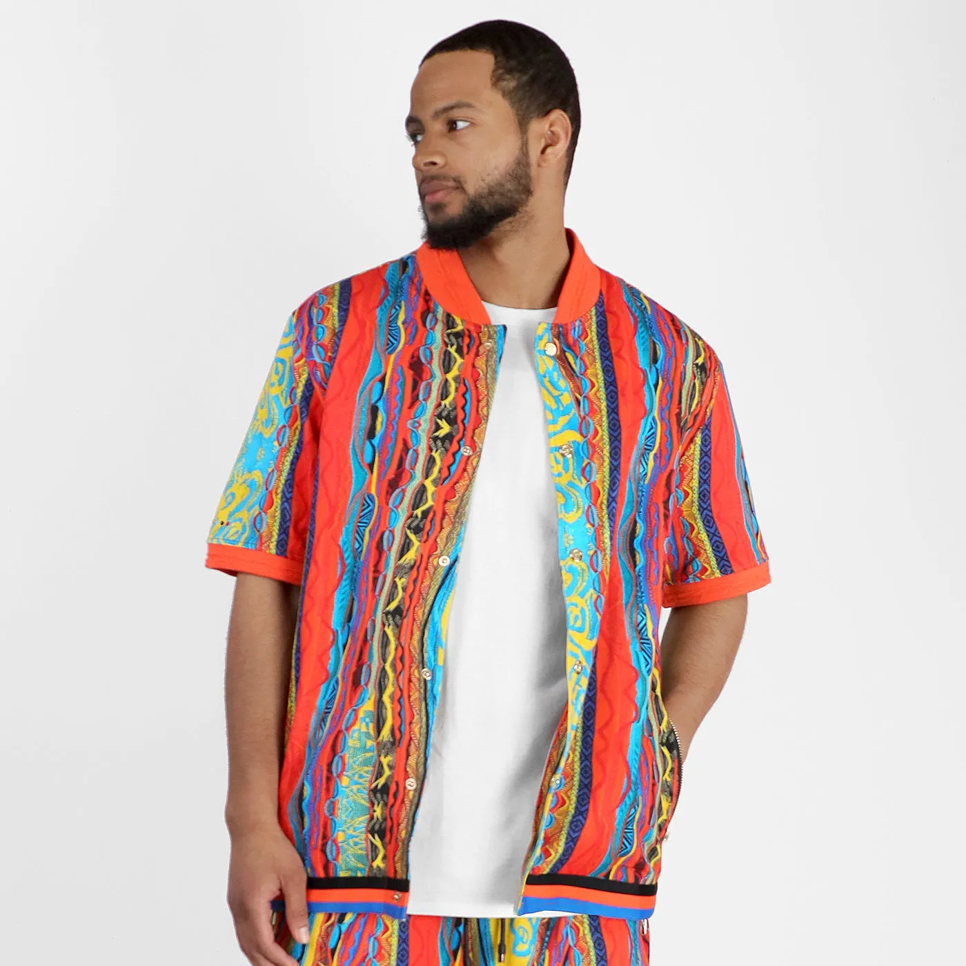 COOGI Turks - Printed Cotton Jersey Button Down Short Sleeve Top