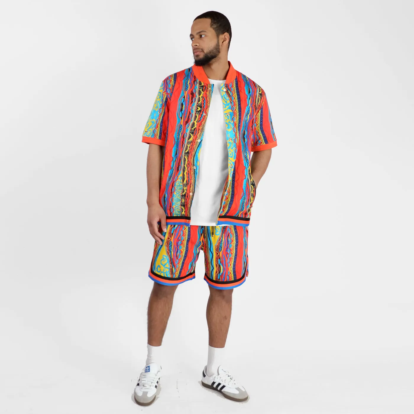 COOGI Turks - Printed Cotton Jersey Button Down Short Sleeve Top