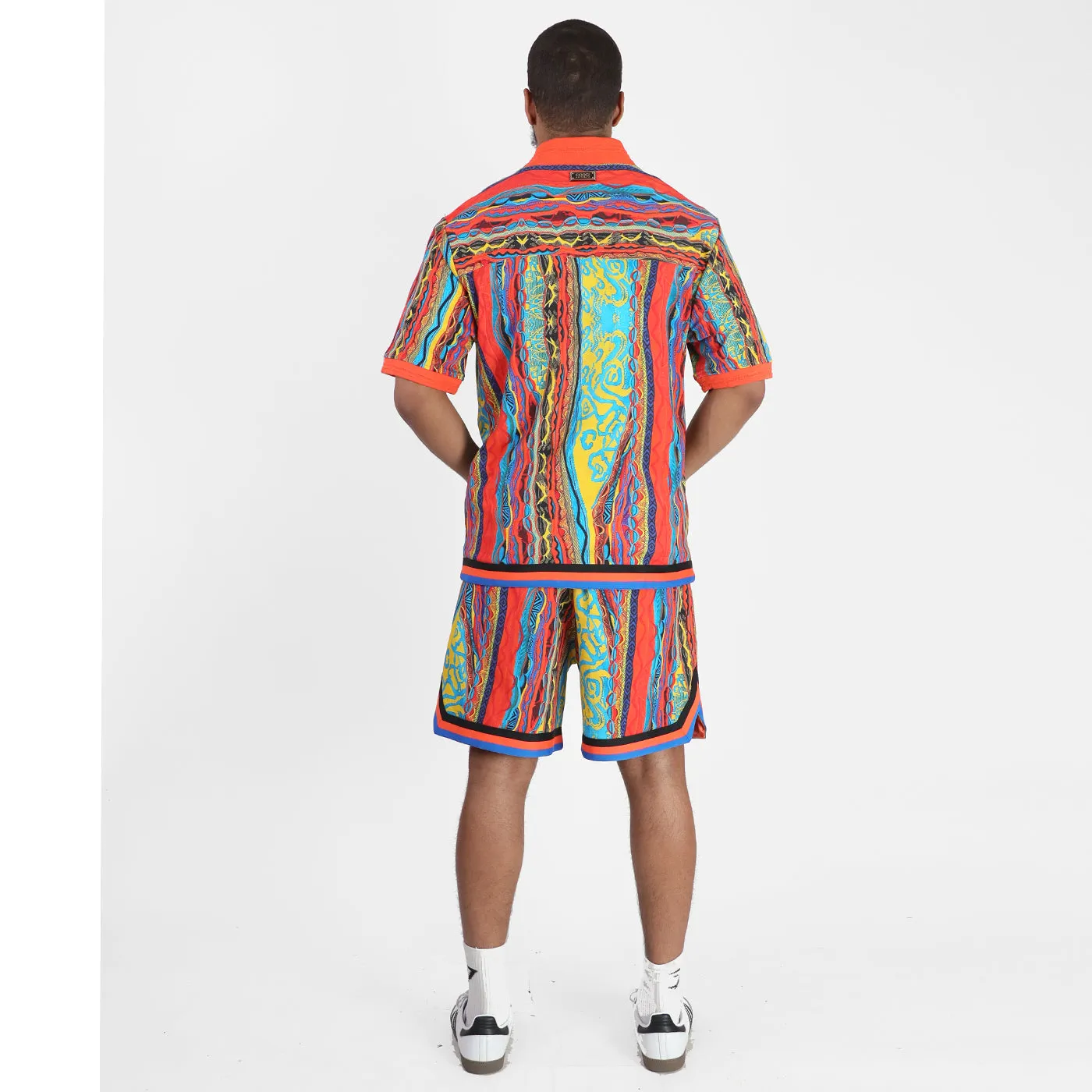 COOGI Turks - Printed Cotton Jersey Button Down Short Sleeve Top