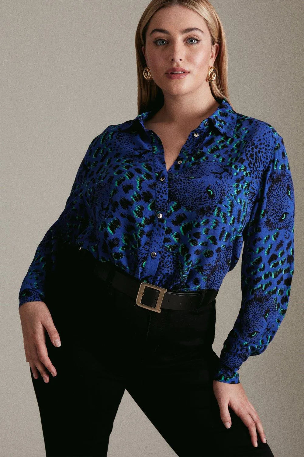 Curve Conversational Leopard Woven Shirt | Karen Millen