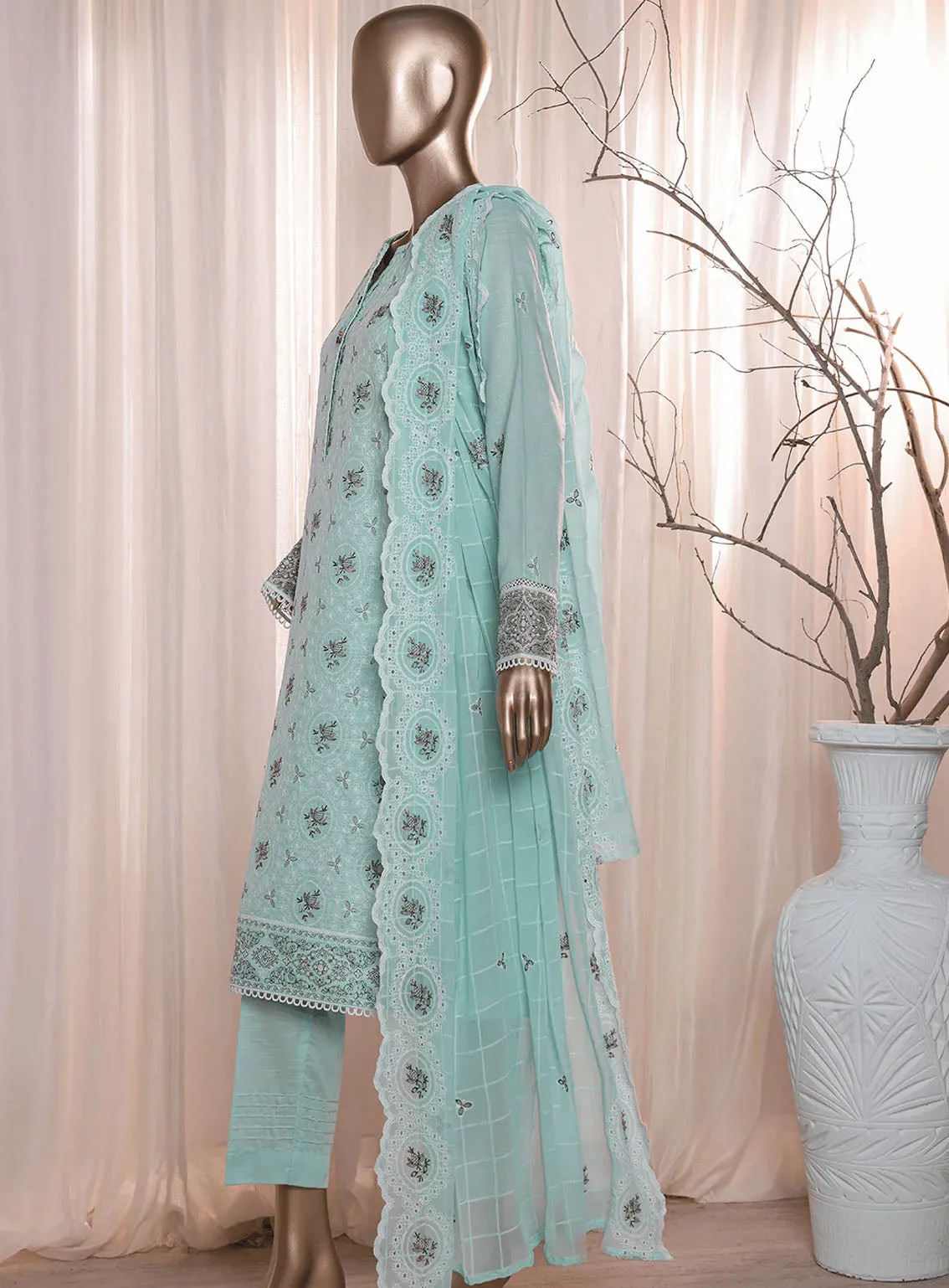 Dastan By HZ Textile Slub Embroidered Lawn 3 Piece Unstitched Suit HZ24DV2 D-5B