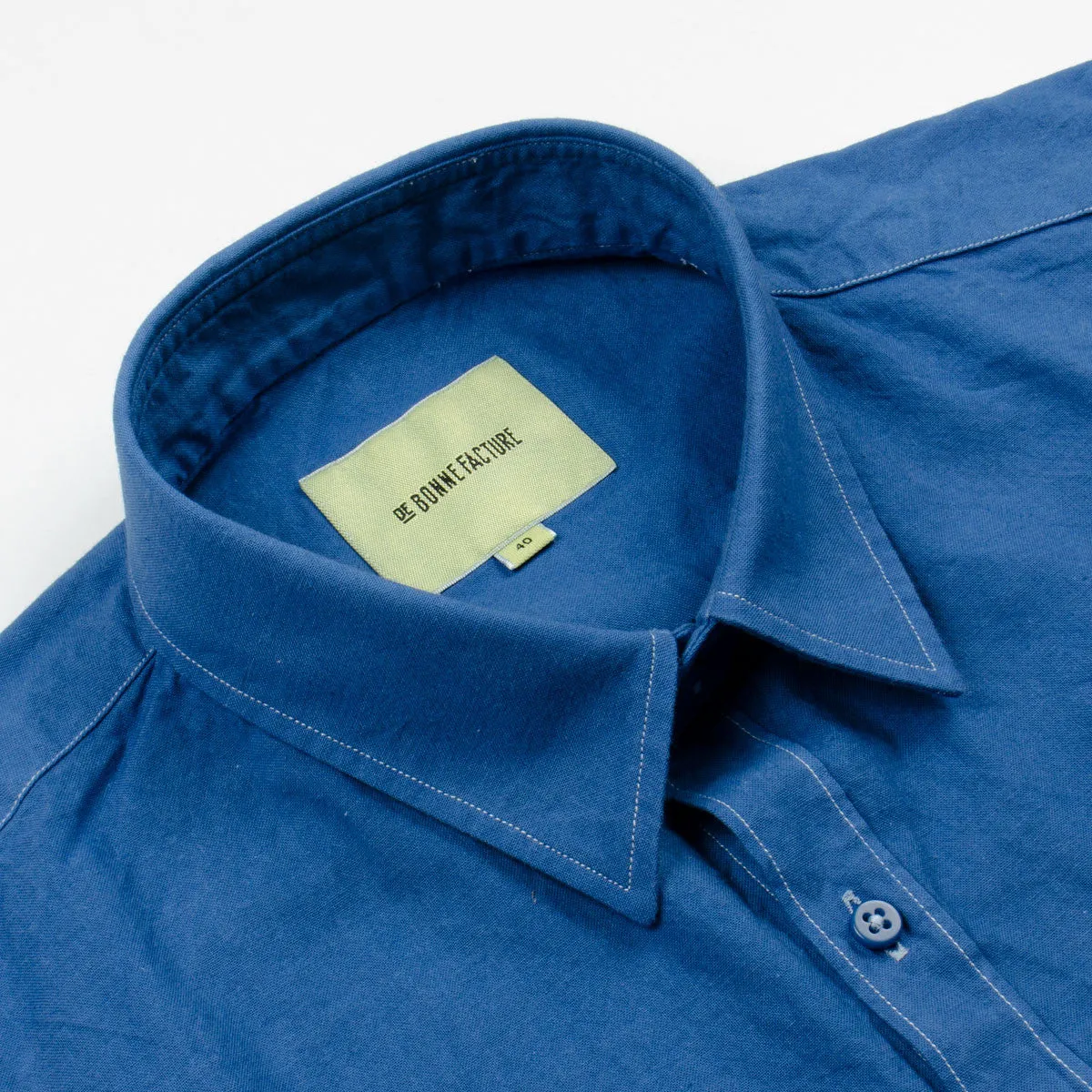 De Bonne Facture - Cotton Canvas Essential Pocket Shirt - Overdyed Pastel Blue