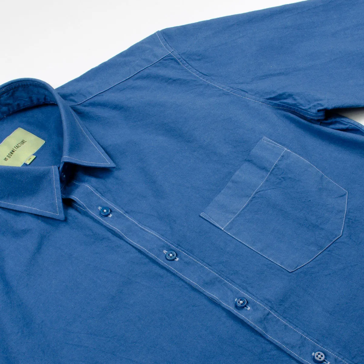 De Bonne Facture - Cotton Canvas Essential Pocket Shirt - Overdyed Pastel Blue