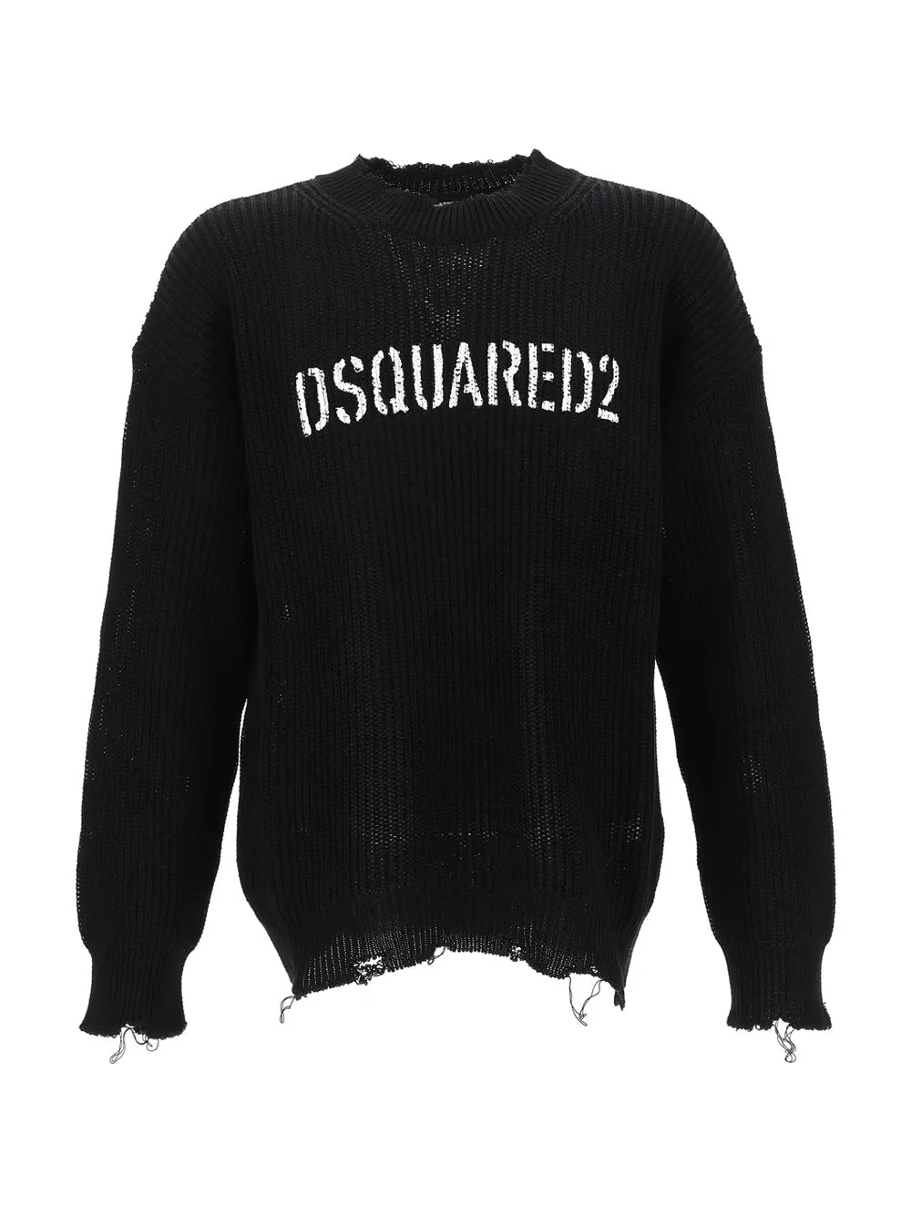 Dsquared2 Logo Printed Distressed Knitted Jumper