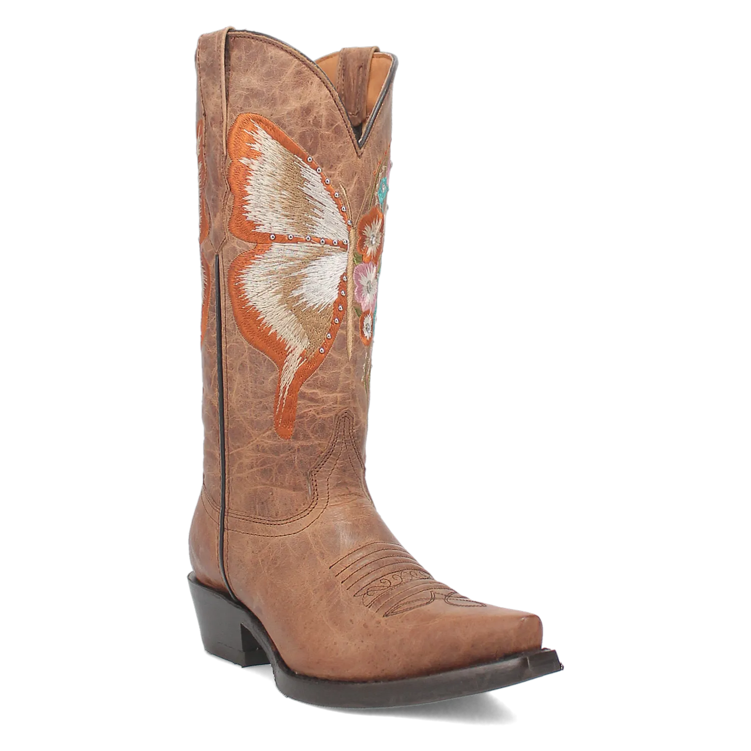 Duchess Brown Leather & Butterfly/Floral Embroidered Boot (DS) ~ PREORDER 8/3