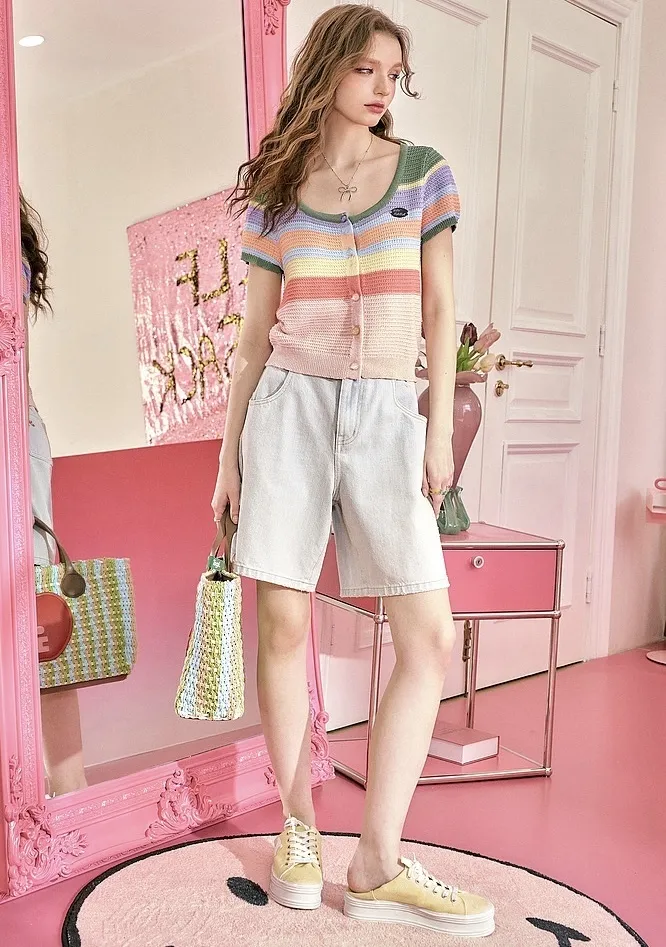 ELF SACK  |Stripes Casual Style Street Style Short Sleeves Party Style