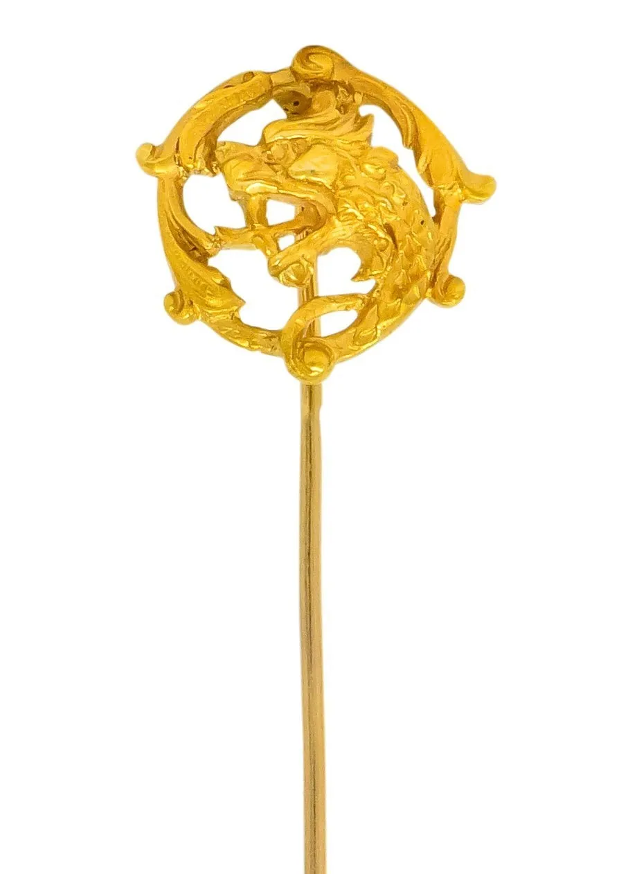 French Art Nouveau 18 Karat Gold Winged Lion Stickpin