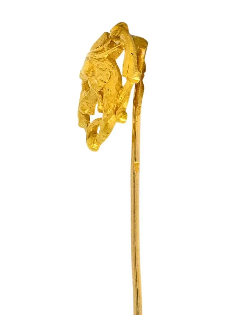 French Art Nouveau 18 Karat Gold Winged Lion Stickpin