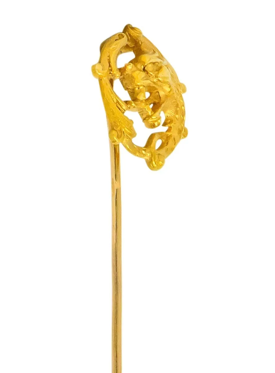 French Art Nouveau 18 Karat Gold Winged Lion Stickpin