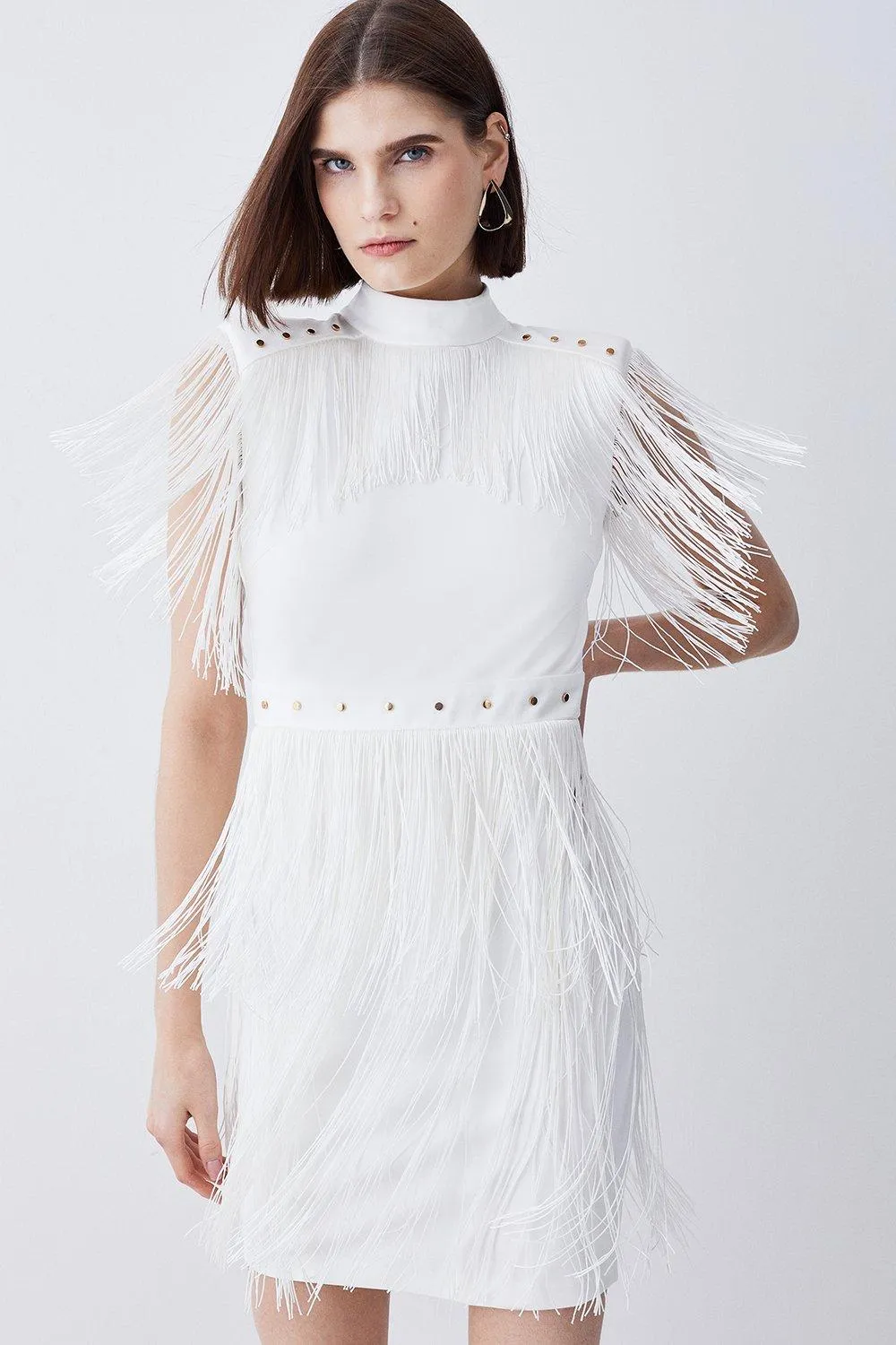 Fringed Ponte Detail Midi Dress | Karen Millen