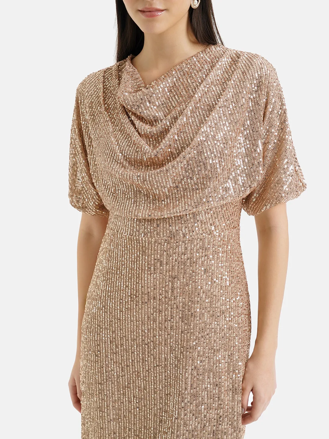 Full Sleeve Wrap Sequin Mini Dress