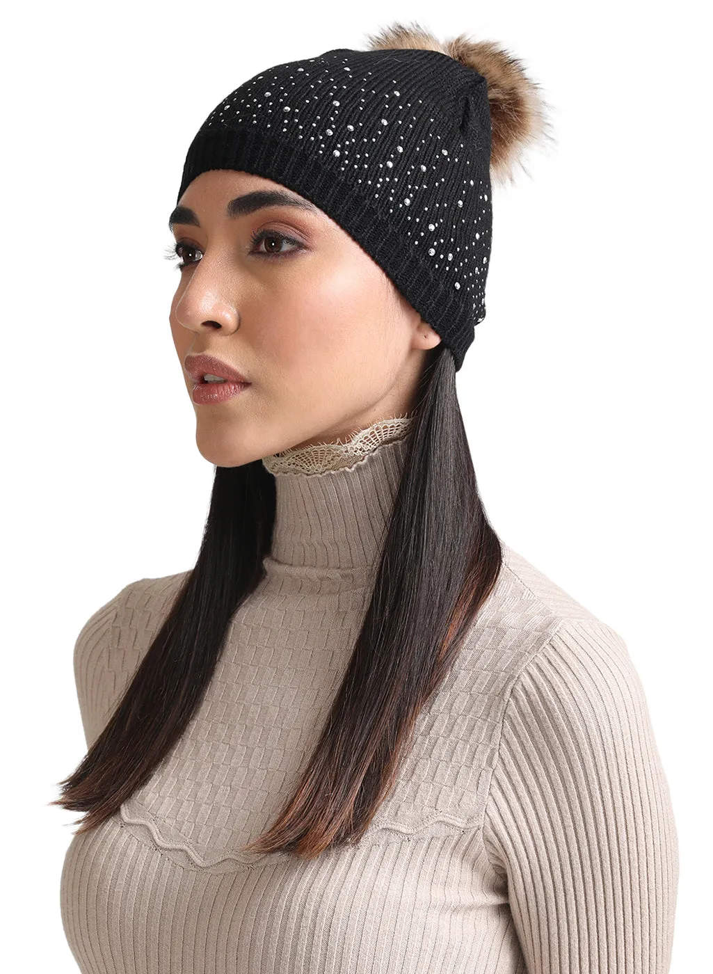 Fur Pom Pom  Beanie