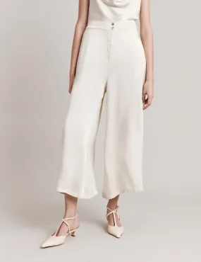 Ghost Women's Satin Wide Leg Cropped Trousers - Ivory, Black,Ivory