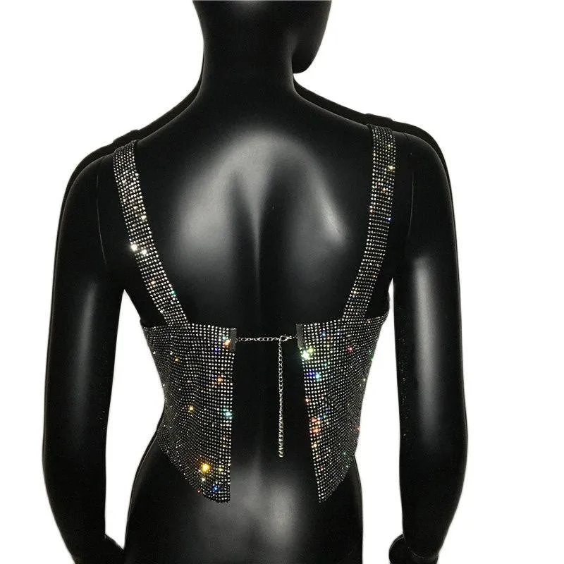 Glitter Nightclub Backless Rhinestone Tank Top