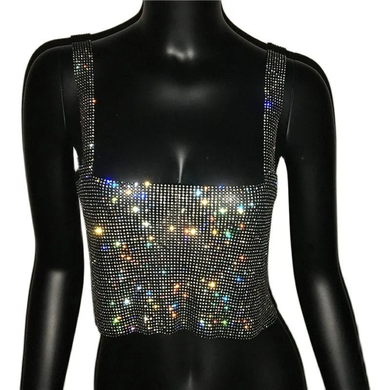 Glitter Nightclub Backless Rhinestone Tank Top