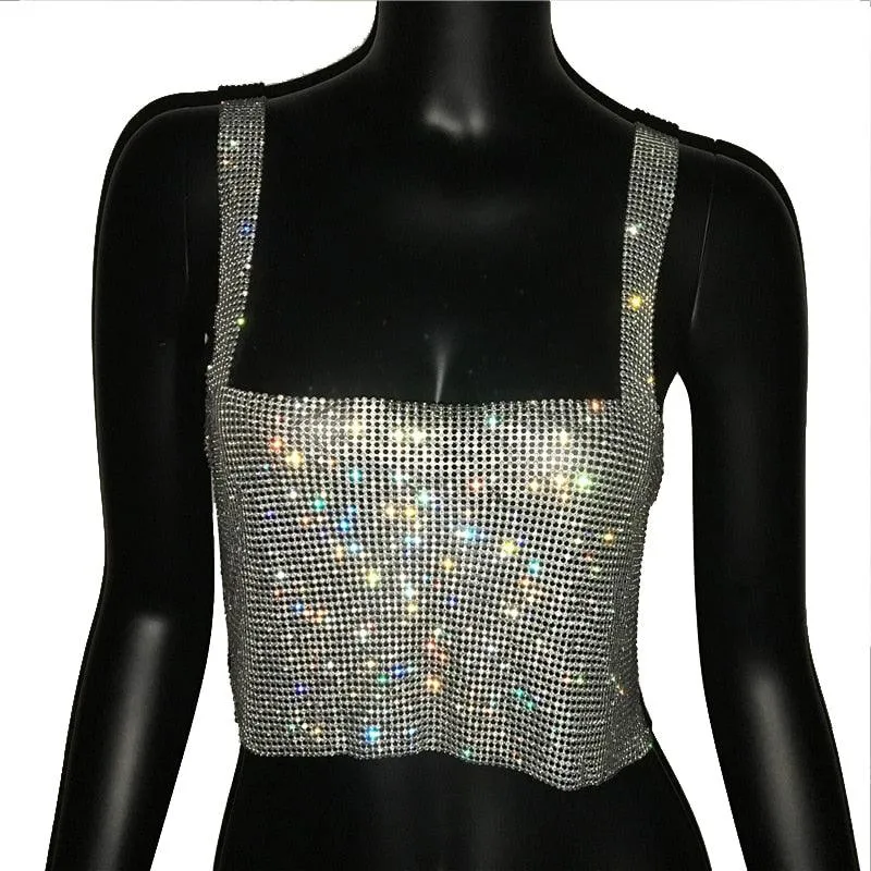 Glitter Nightclub Backless Rhinestone Tank Top