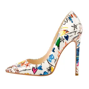 Graffiti Colorful Stiletto Pointed Toe 12cm High Heels Pumps