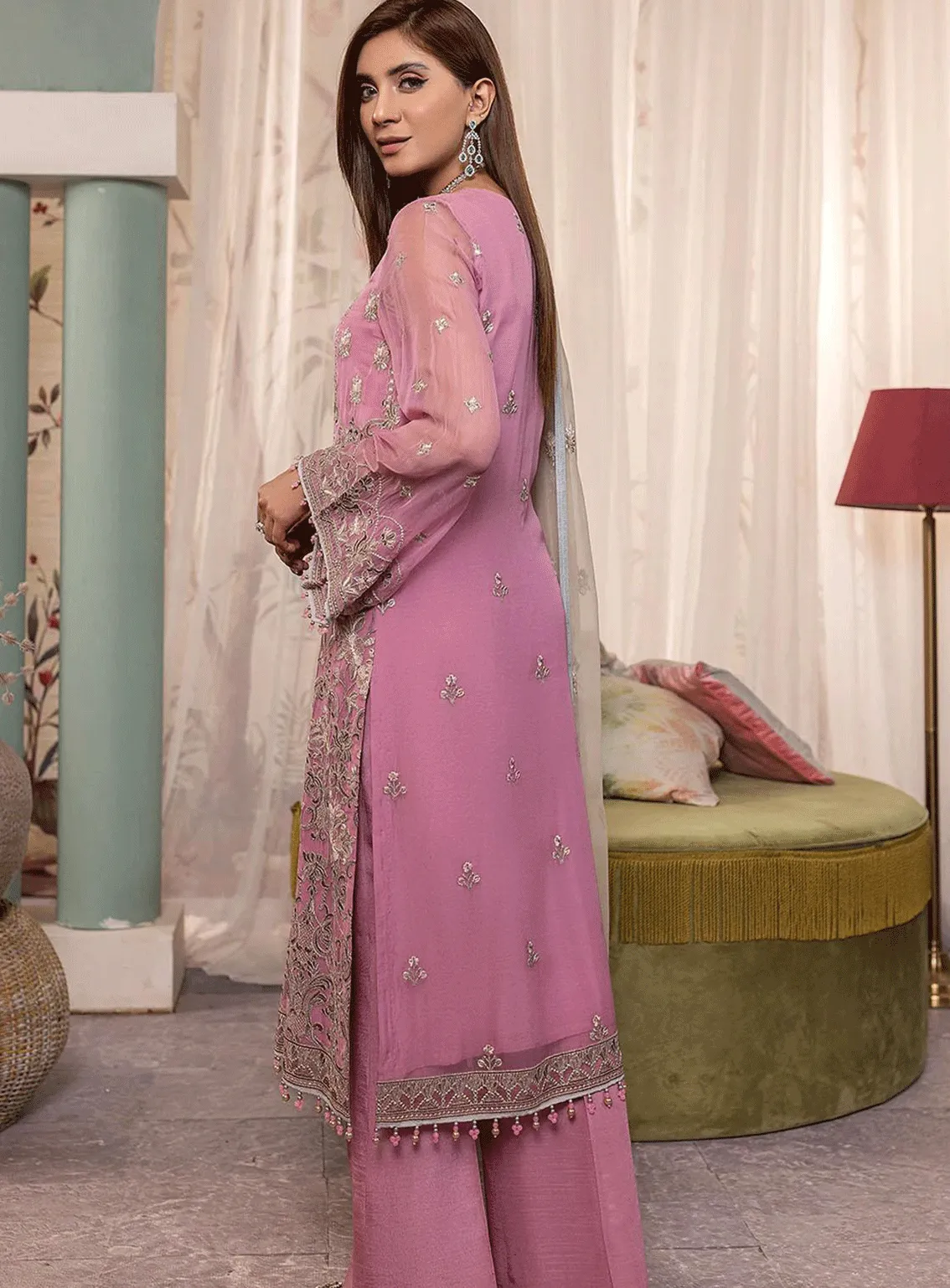 Haya By Kuch Khas Embroidered Chiffon Unstitched 3 Piece Suit - FS23HKK K-1404 MISHFAH