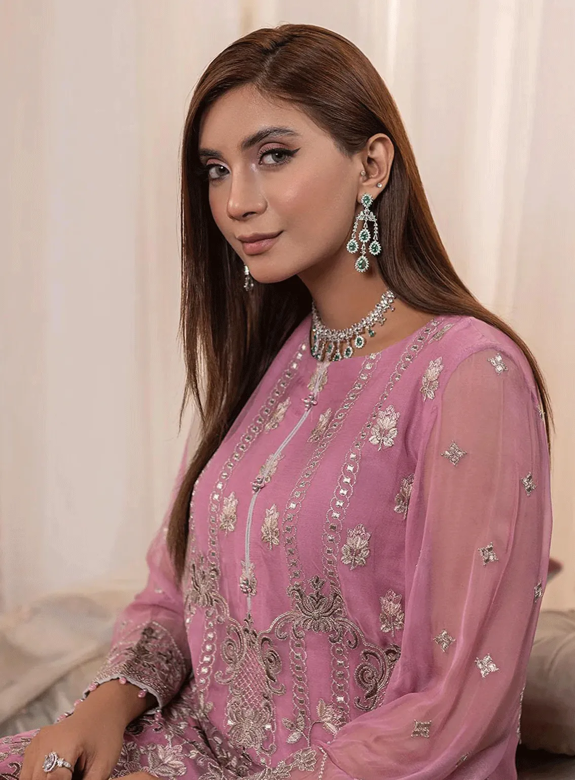 Haya By Kuch Khas Embroidered Chiffon Unstitched 3 Piece Suit - FS23HKK K-1404 MISHFAH