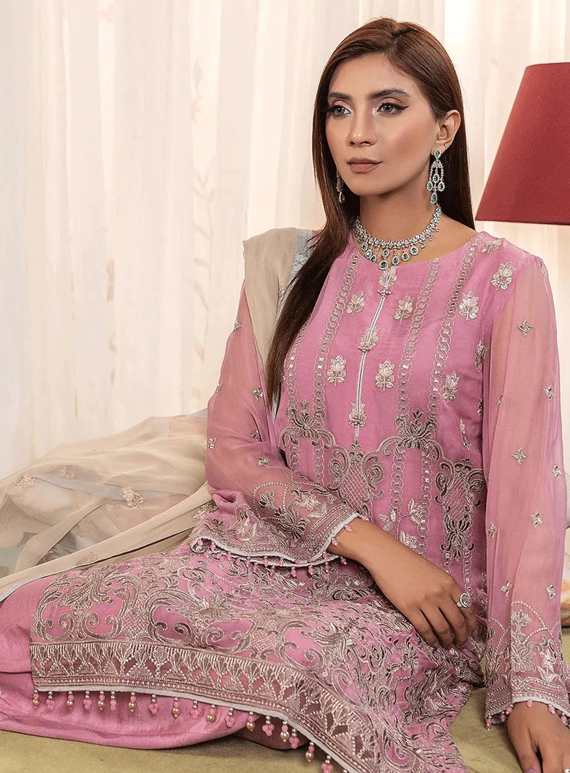 Haya By Kuch Khas Embroidered Chiffon Unstitched 3 Piece Suit - FS23HKK K-1404 MISHFAH