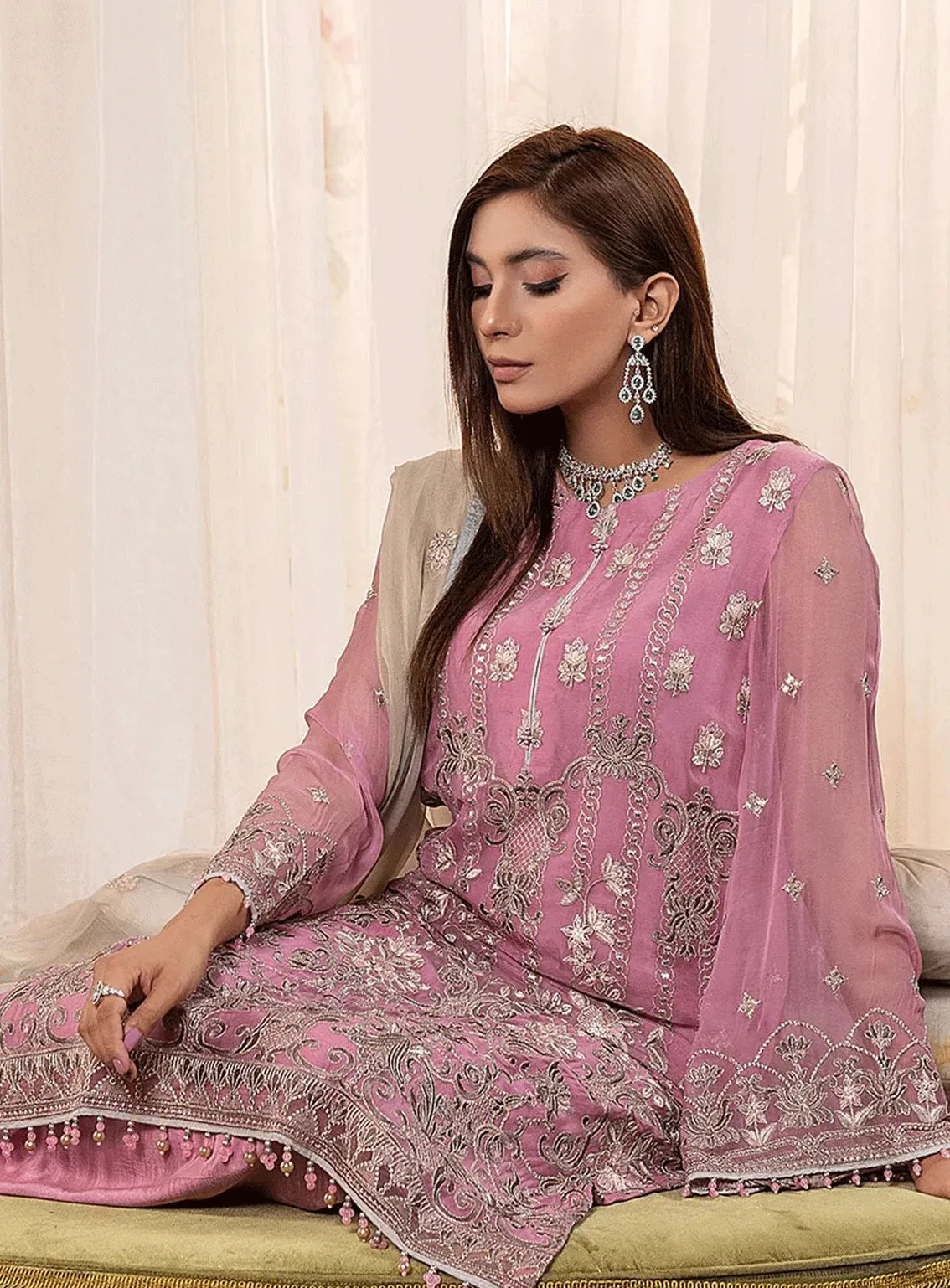 Haya By Kuch Khas Embroidered Chiffon Unstitched 3 Piece Suit - FS23HKK K-1404 MISHFAH