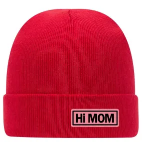 Hi Mom Leatherette Patch Superior Cotton Blend 12 Classic Knit Cuff Beanies for Women