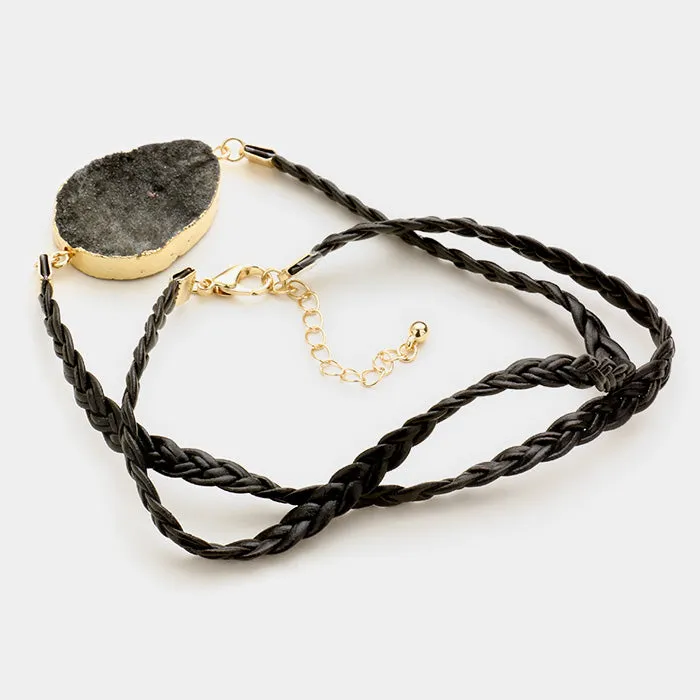 iLLASPARKZ Raw druzy slice & twisted faux leather wrap bracelet